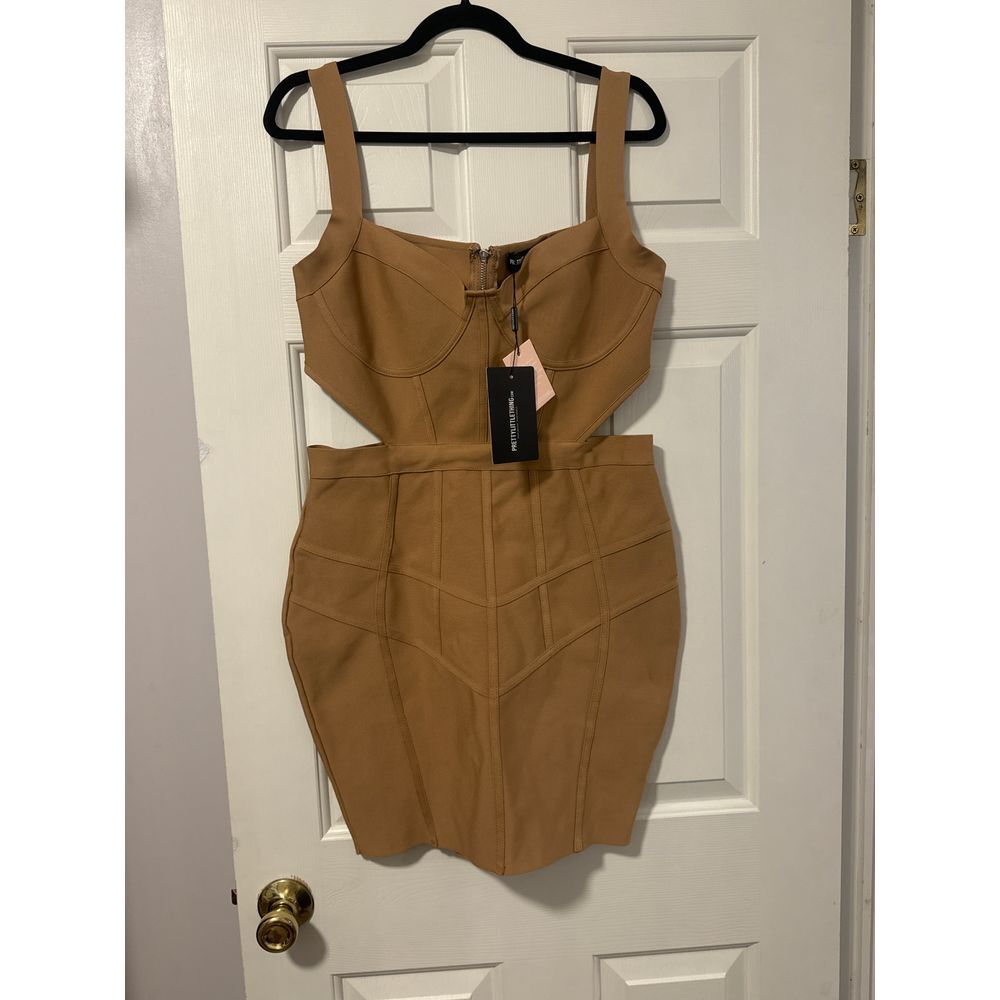 Pretty‎ Little Thing Camel Structured Corset Dress Formal Evening Cocktail